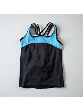 DESCENTE Blue Black Built in Bra Active Tank Top Size Medium